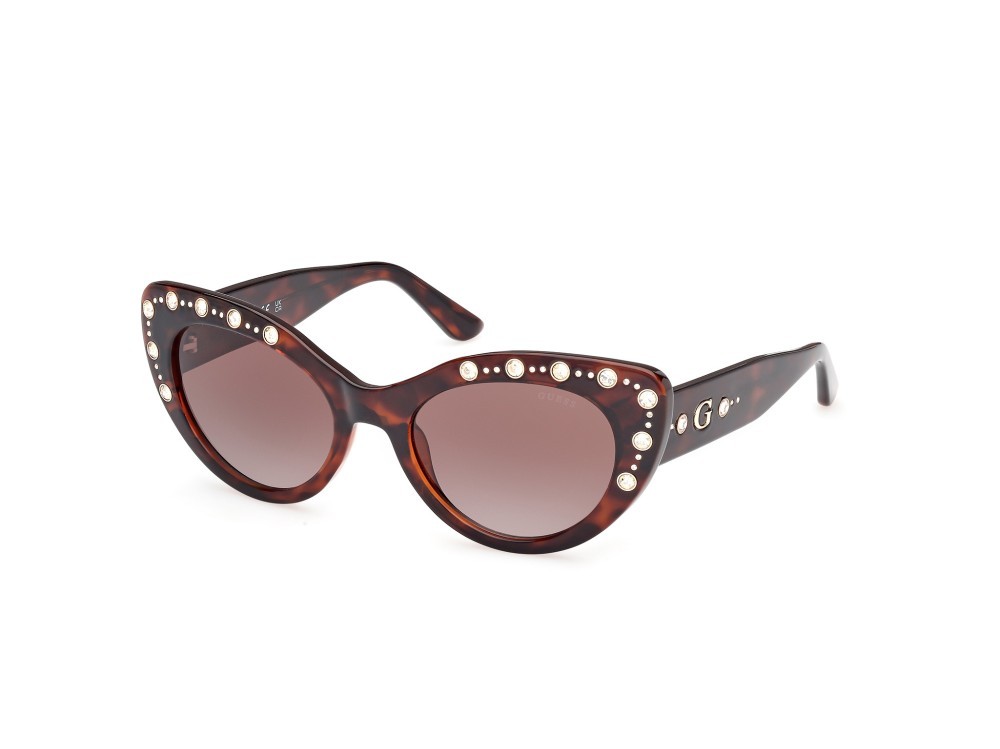 Occhiali da sole Guess GU00163 (52F) colore avana scura forma cat eye lenti marrone sfumato