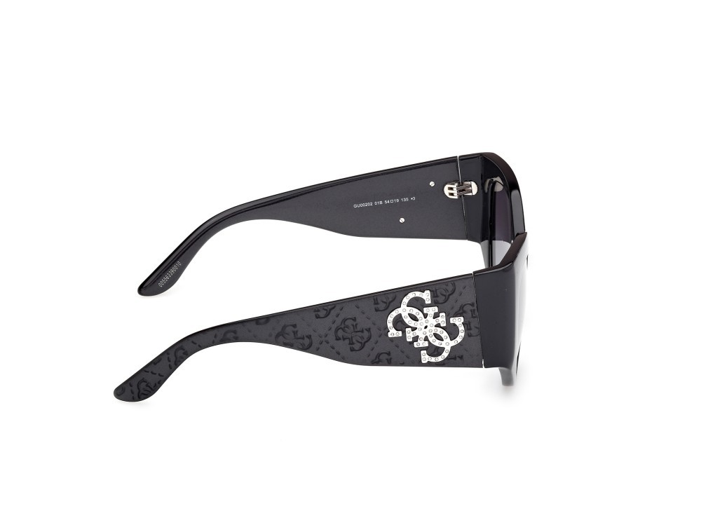 Occhiali da sole Guess GU00202 (01B) colore nero lucido forma farfalla lenti fumo grad.
