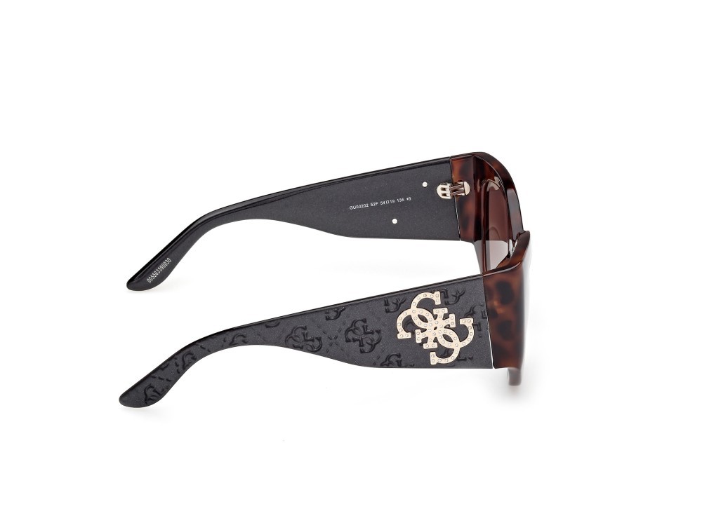 Occhiali da sole Guess GU00202 (52F) colore avana scura - nero lucido forma farfalla lenti marrone sfumato
