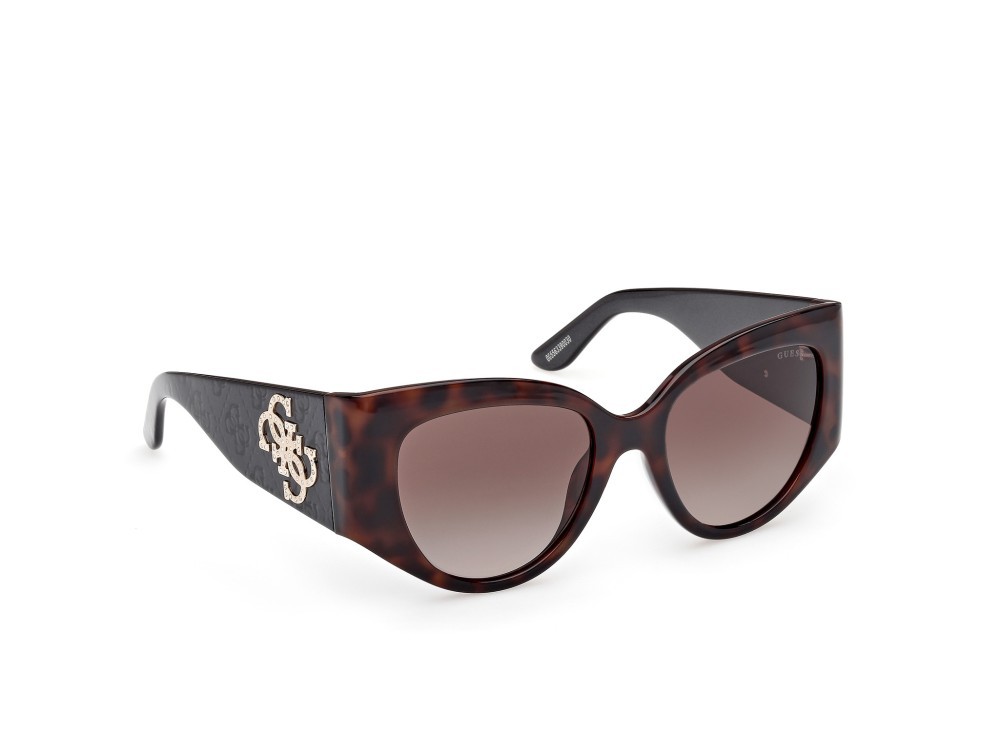 Occhiali da sole Guess GU00202 (52F) colore avana scura - nero lucido forma farfalla lenti marrone sfumato