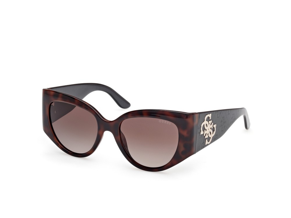 Occhiali da sole Guess GU00202 (52F) colore avana scura - nero lucido forma farfalla lenti marrone sfumato