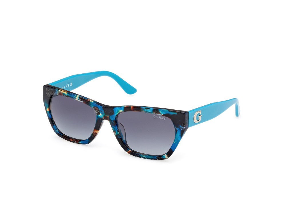 Occhiali da sole Guess GU00203-H (87P) colore turchese /avana - turchese lucido forma geometrico lenti verde sfumato