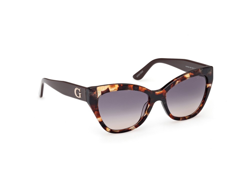 Occhiali da sole Guess GU00204 (52B) colore avana scura / marrone scuro lucido forma farfalla lenti fumo grad.