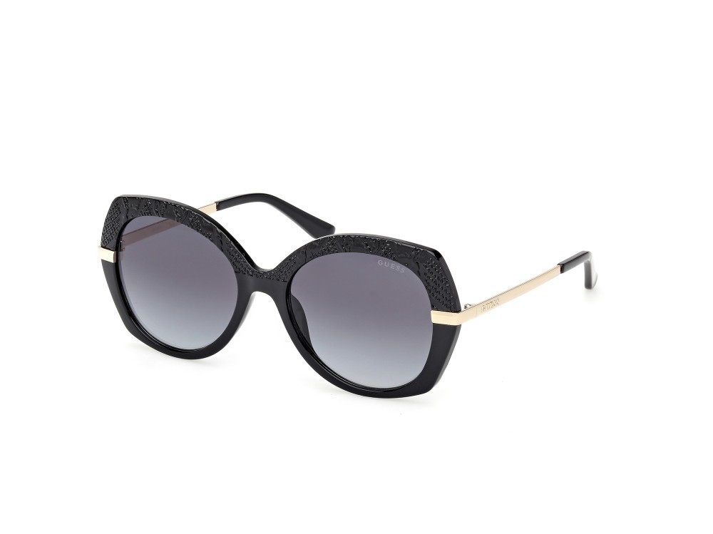 Occhiali da sole Guess GU00215 (01B) colore nero lucido - oro pallido lucido forma rotondo lenti fumo grad.