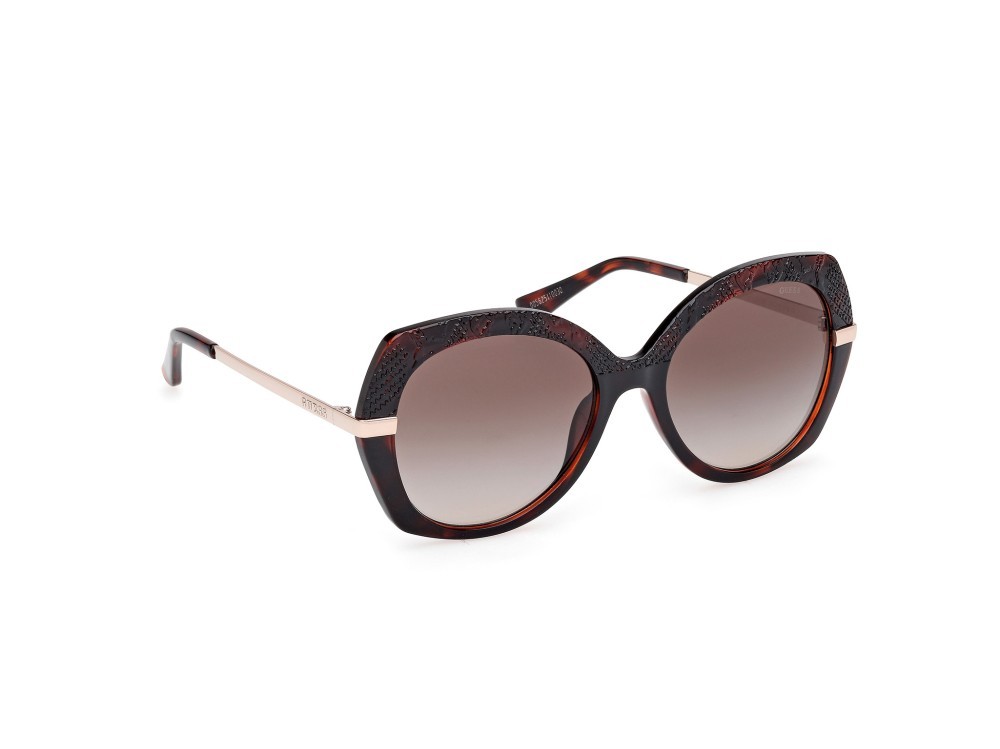 Occhiali da sole Guess GU00215 (52F) colore avana scura - oro pallido lucido forma rotondo lenti marrone sfumato