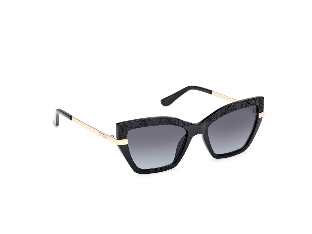 Occhiali da sole Guess GU00216 (01B) colore nero lucido - oro pallido lucido forma cat eye lenti fumo grad.
