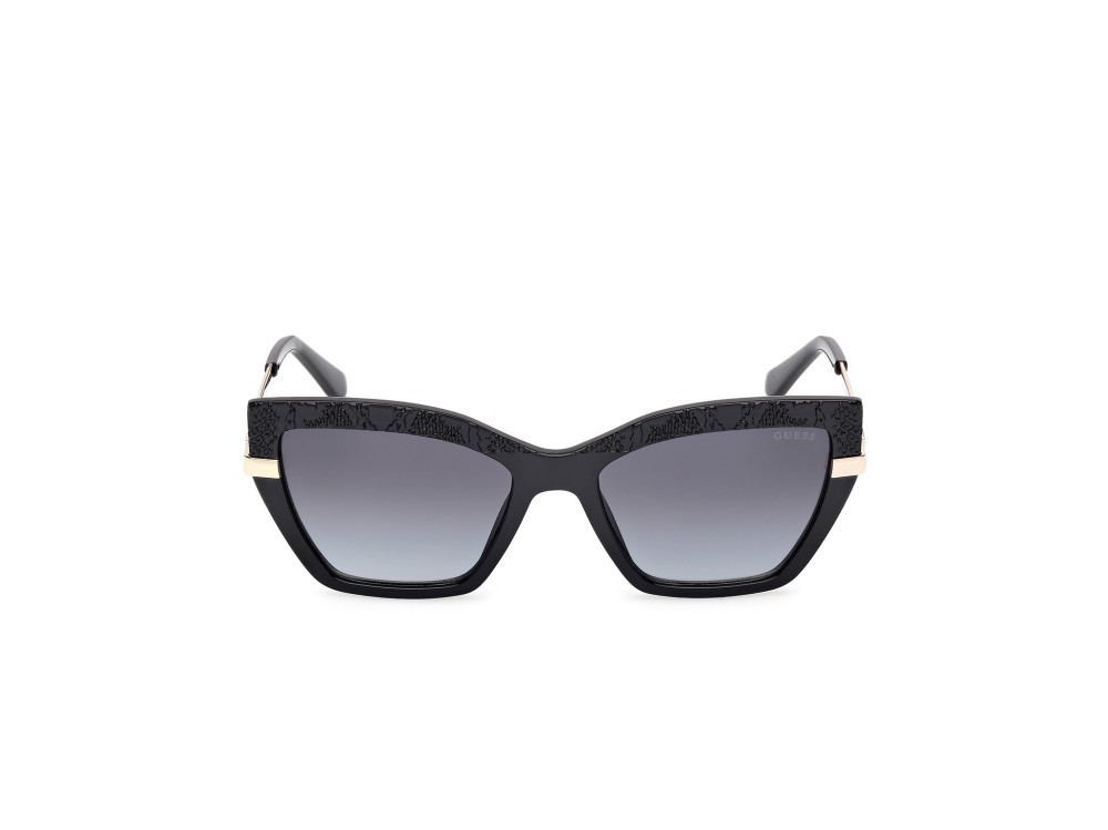 Occhiali da sole Guess GU00216 (01B) colore nero lucido - oro pallido lucido forma cat eye lenti fumo grad.