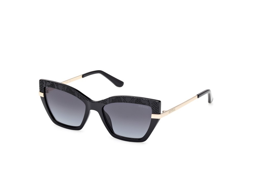 Occhiali da sole Guess GU00216 (01B) colore nero lucido - oro pallido lucido forma cat eye lenti fumo grad.