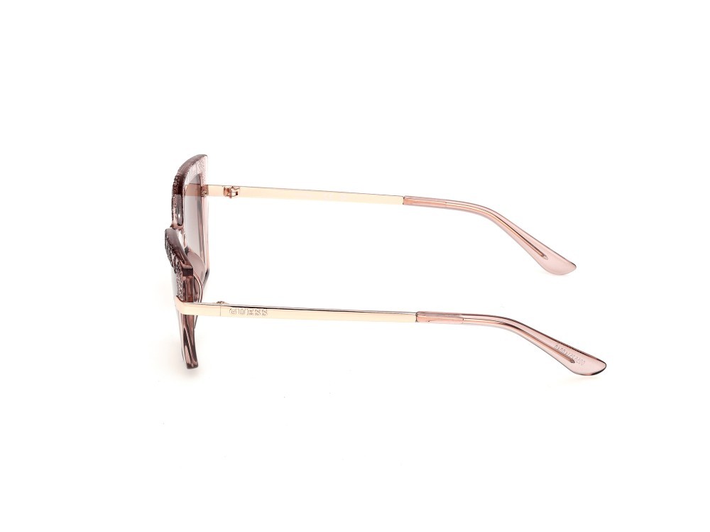 Occhiali da sole Guess GU00216 (57F) colore beige lucido - oro rosé lucido forma cat eye lenti marrone sfumato