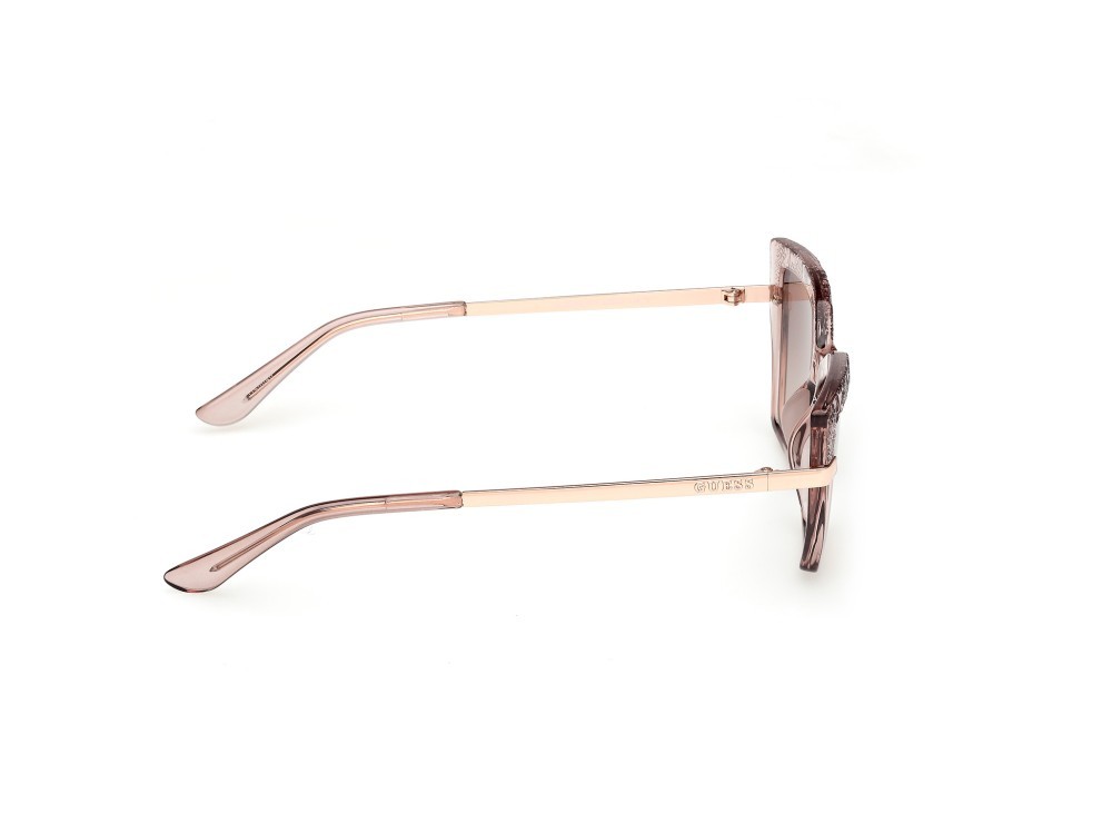 Occhiali da sole Guess GU00216 (57F) colore beige lucido - oro rosé lucido forma cat eye lenti marrone sfumato