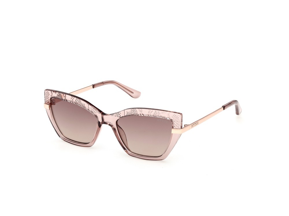 Occhiali da sole Guess GU00216 (57F) colore beige lucido - oro rosé lucido forma cat eye lenti marrone sfumato