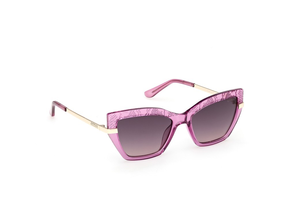 Occhiali da sole Guess GU00216 (81B) colore viola lucido  - oro pallido lucido forma cat eye lenti fumo grad.
