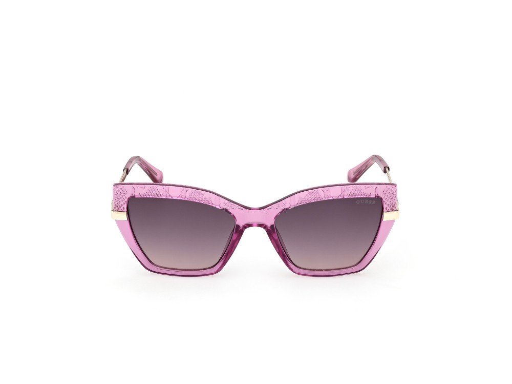 Occhiali da sole Guess GU00216 (81B) colore viola lucido  - oro pallido lucido forma cat eye lenti fumo grad.