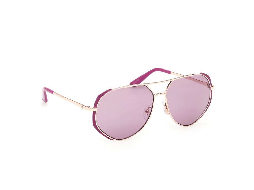 Occhiali da sole Guess GU00219 (82Y) colore viola opaco - oro rosé lucido forma aviator lenti viola