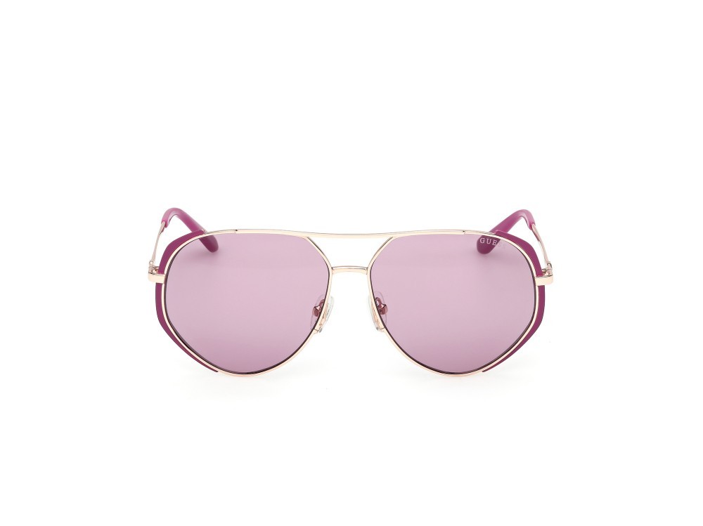 Occhiali da sole Guess GU00219 (82Y) colore viola opaco - oro rosé lucido forma aviator lenti viola