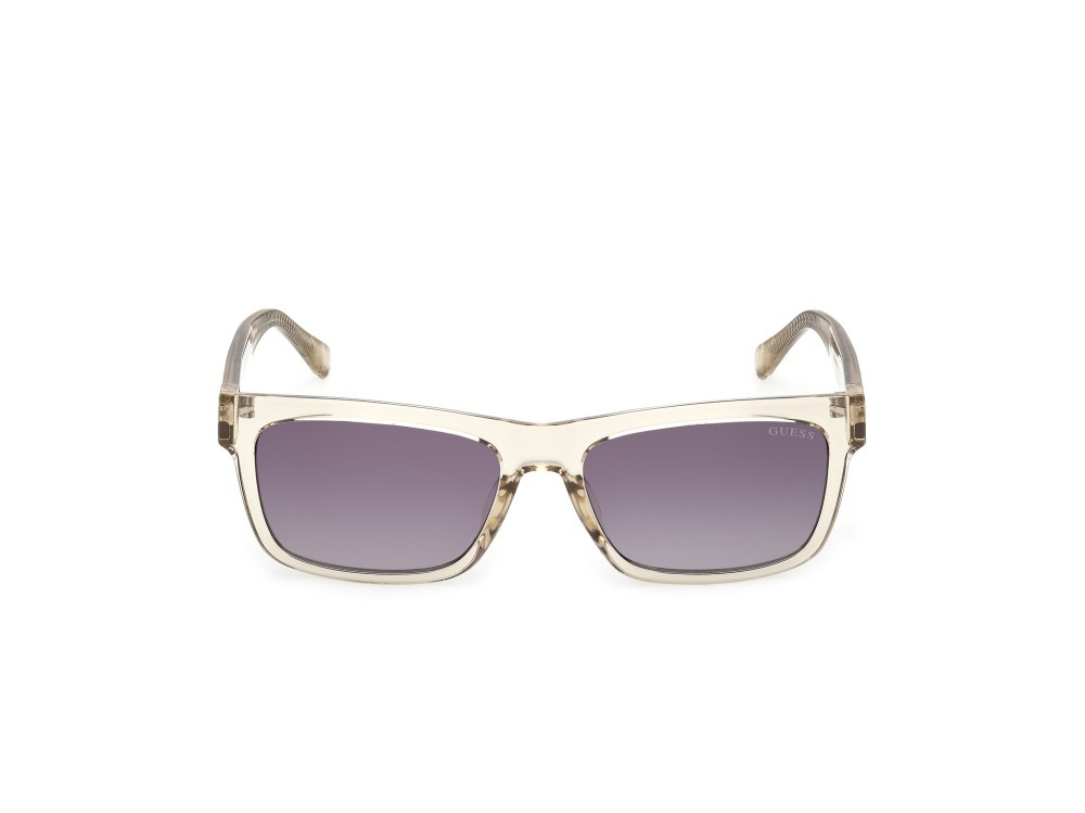 Occhiali da sole Guess GU00221 (57Z) colore beige lucido forma rettangolare lenti viola sfumato o specchiato