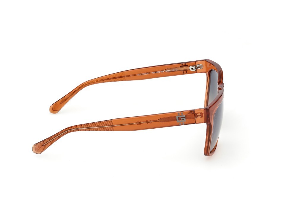 Occhiali da sole Guess GU00222 (42X) colore arancio scuro lucido forma quadrato lenti blu specchiato