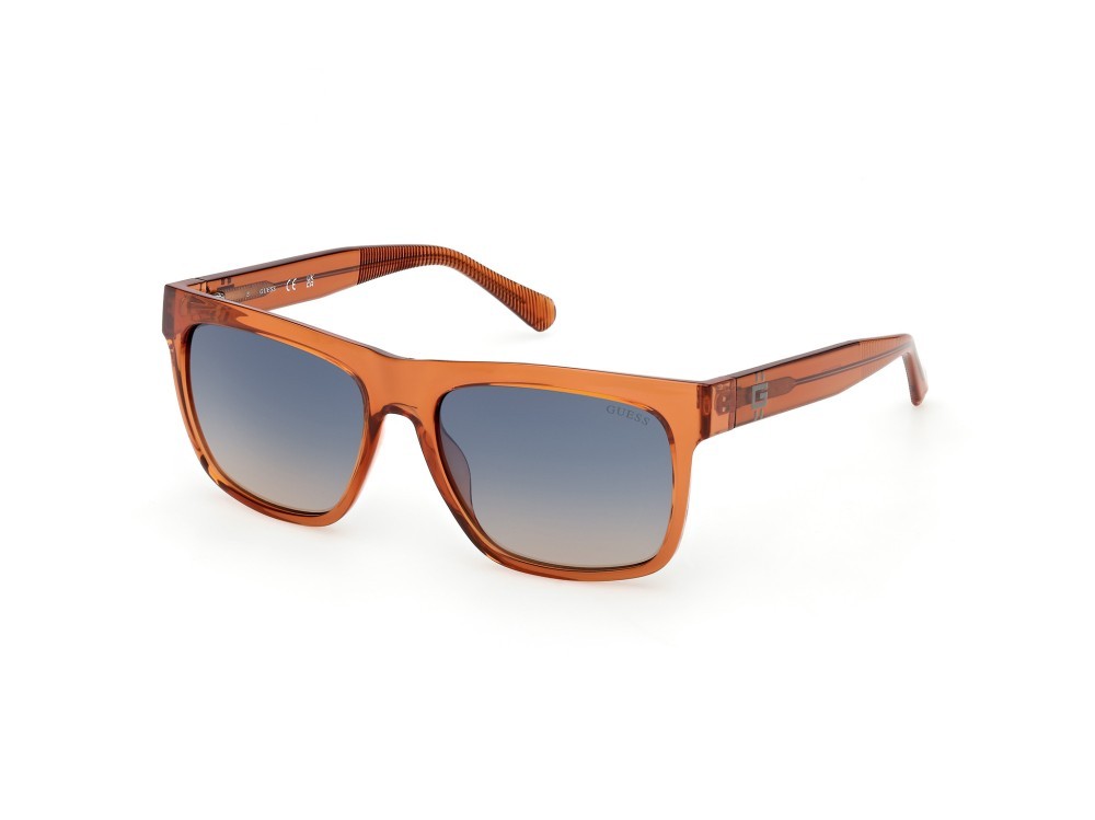 Occhiali da sole Guess GU00222 (42X) colore arancio scuro lucido forma quadrato lenti blu specchiato