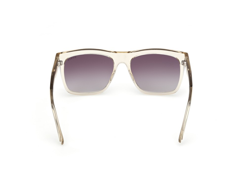 Occhiali da sole Guess GU00222 (57Z) colore beige lucido forma quadrato lenti viola sfumato o specchiato