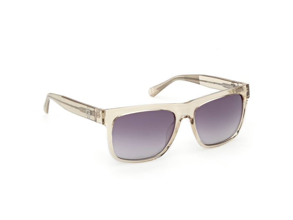 Occhiali da sole Guess GU00222 (57Z) colore beige lucido forma quadrato lenti viola sfumato o specchiato