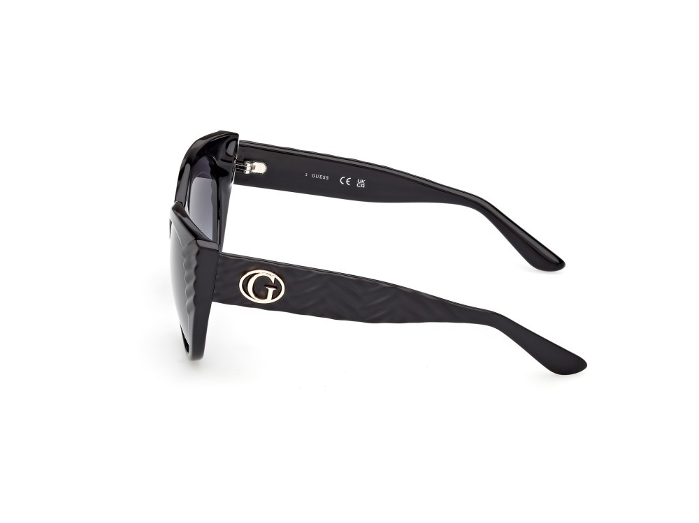Occhiali da sole Guess GU00255 (01B) colore nero lucido / nero opaco forma cat eye lenti fumo grad.