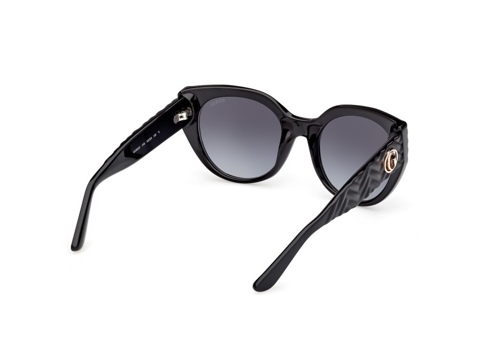 Occhiali da sole Guess GU00255 (01B) colore nero lucido / nero opaco forma cat eye lenti fumo grad.