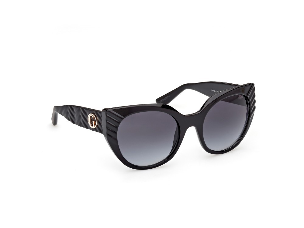 Occhiali da sole Guess GU00255 (01B) colore nero lucido / nero opaco forma cat eye lenti fumo grad.