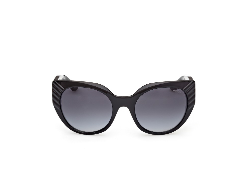 Occhiali da sole Guess GU00255 (01B) colore nero lucido / nero opaco forma cat eye lenti fumo grad.