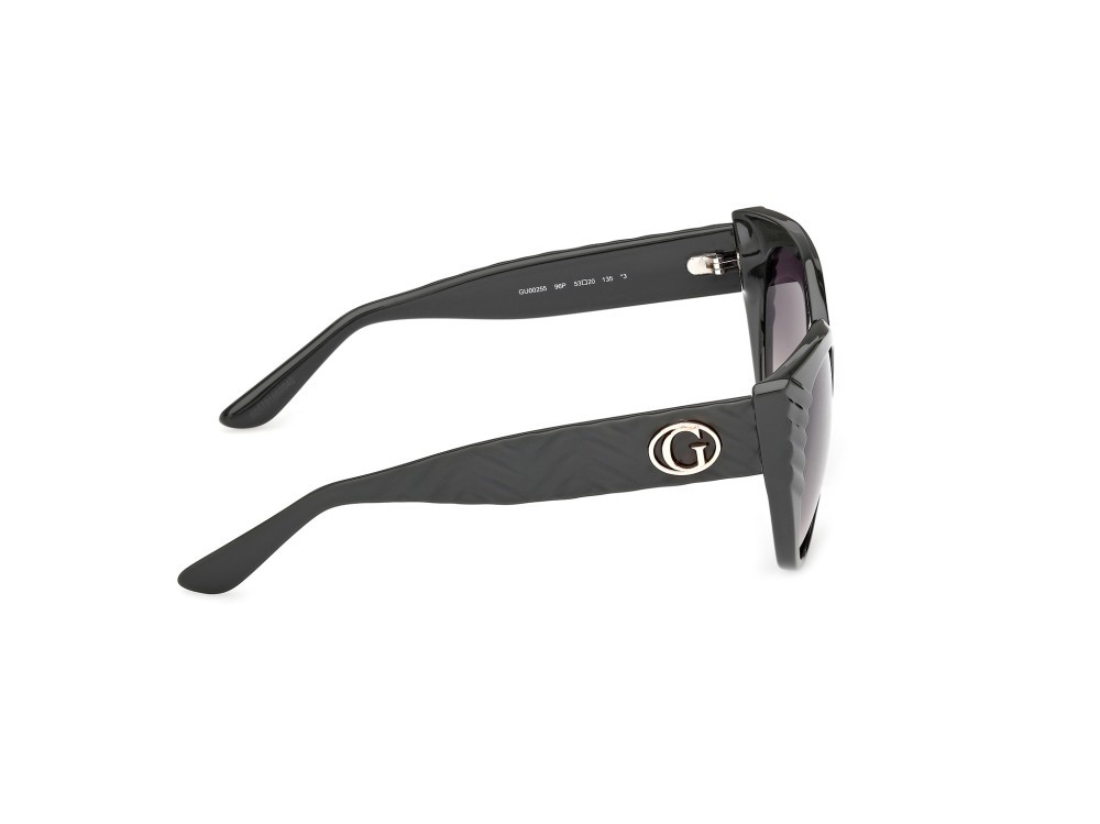 Occhiali da sole Guess GU00255 (96P) colore verde scuro lucido / verde scuro opaco forma cat eye lenti verde sfumato
