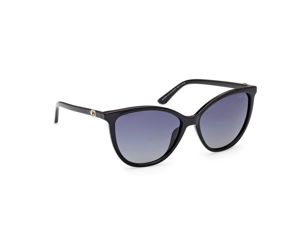 Occhiali da sole Guess GU00256 (01D) colore nero lucido forma cat eye lenti fumo polar.