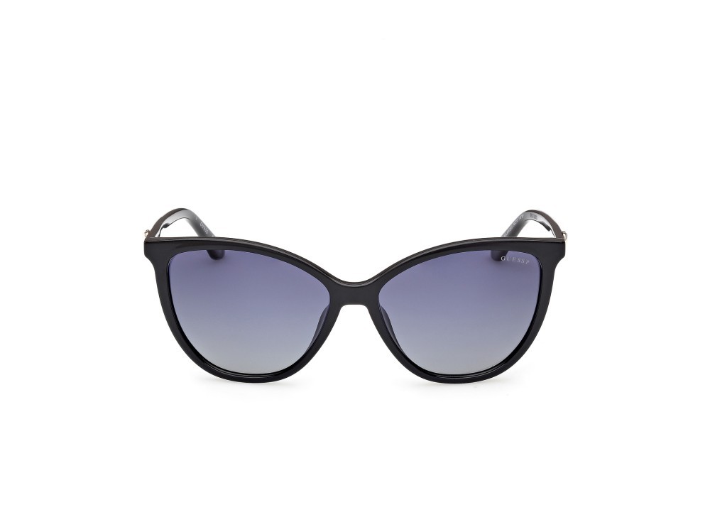 Occhiali da sole Guess GU00256 (01D) colore nero lucido forma cat eye lenti fumo polar.