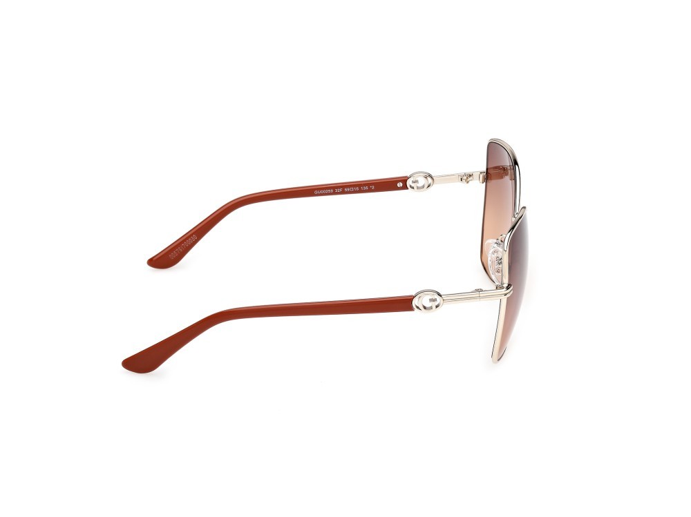Occhiali da sole Guess GU00259 (32F) colore oro pallido lucido / arancio scuro lucido forma farfalla lenti marrone sfumato
