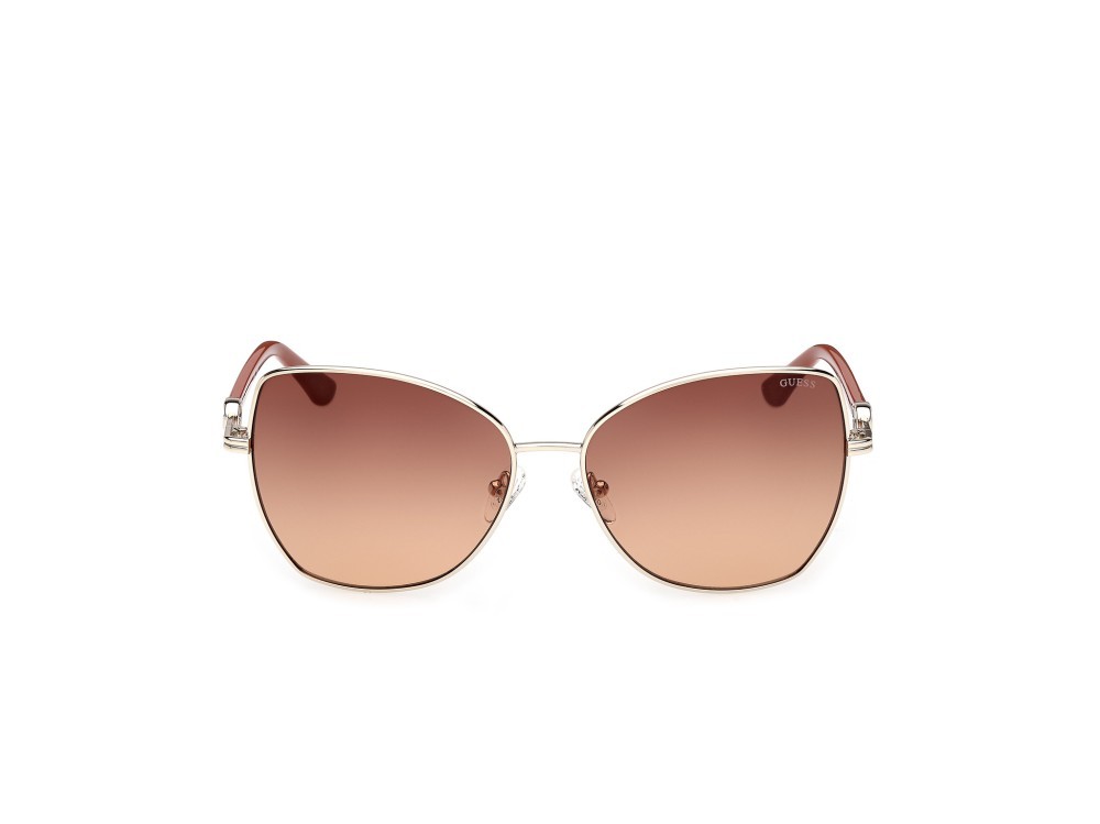 Occhiali da sole Guess GU00259 (32F) colore oro pallido lucido / arancio scuro lucido forma farfalla lenti marrone sfumato