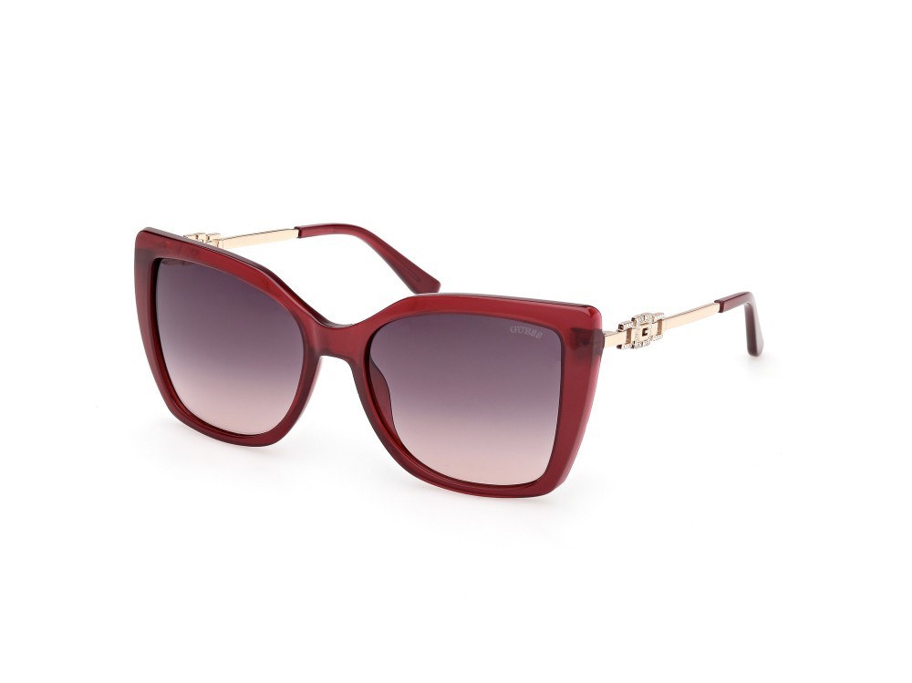 Occhiali da sole Guess GU00266 (69Z) colore bordeaux lucido / oro endura lucido forma quadrato lenti viola sfumato o specchiato