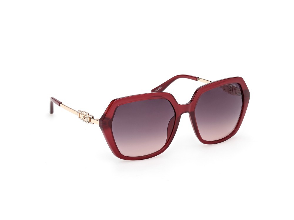 Occhiali da sole Guess GU00267 (69Z) colore bordeaux lucido / oro endura lucido forma geometrico lenti viola sfumato o specchiato