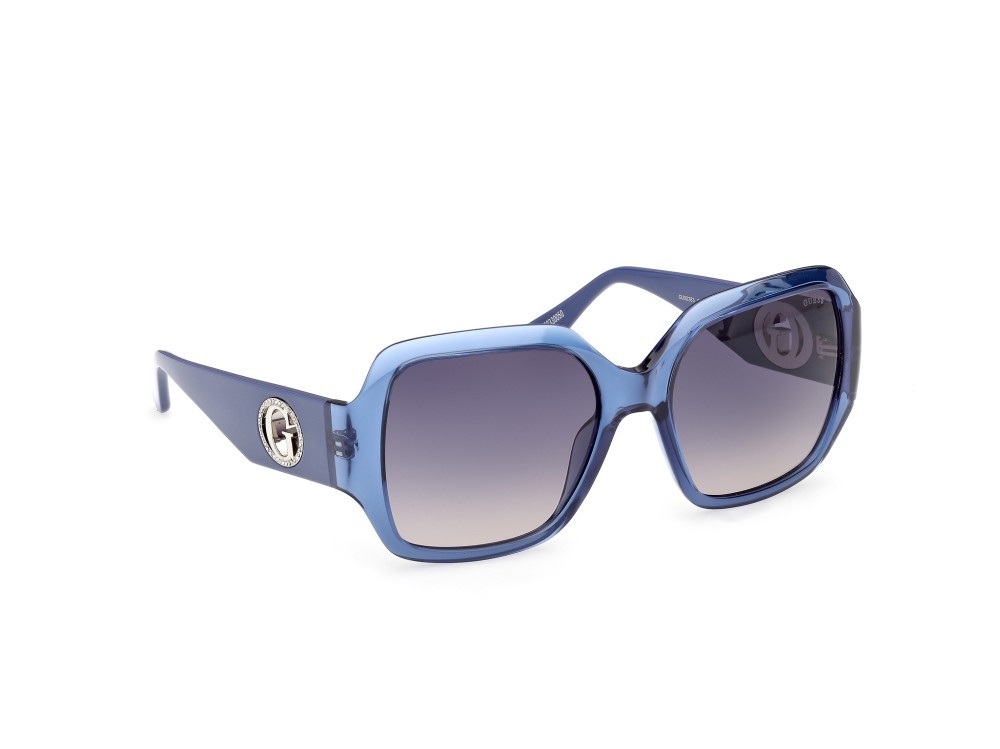 Occhiali da sole Guess GU00283 (90B) colore blu lucido  forma quadrato lenti fumo grad.