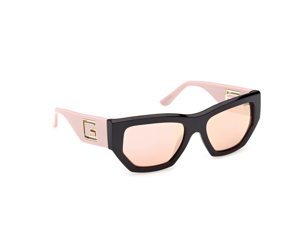 Occhiali da sole Guess GU00291 (05U) colore nero lucido / rosa chiaro lucido forma geometrico lenti bordeaux specchiato
