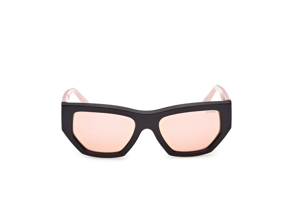 Occhiali da sole Guess GU00291 (05U) colore nero lucido / rosa chiaro lucido forma geometrico lenti bordeaux specchiato