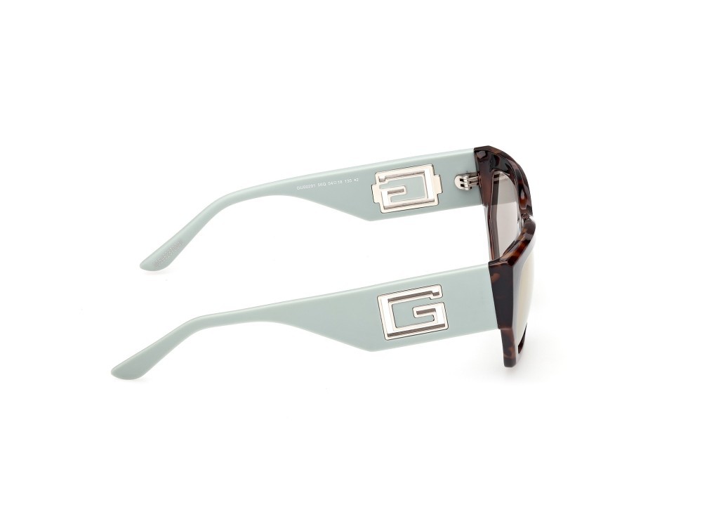 Occhiali da sole Guess GU00291 (56Q) colore avana scura / verde chiaro opaco forma geometrico lenti verde specchiato