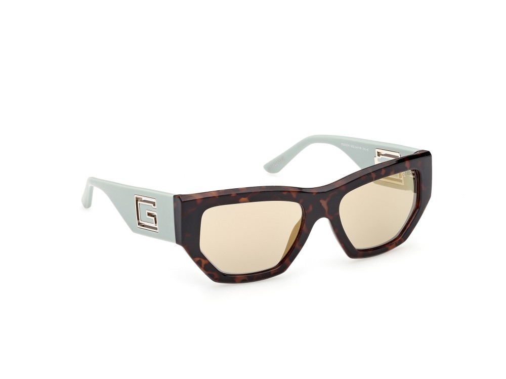 Occhiali da sole Guess GU00291 (56Q) colore avana scura / verde chiaro opaco forma geometrico lenti verde specchiato