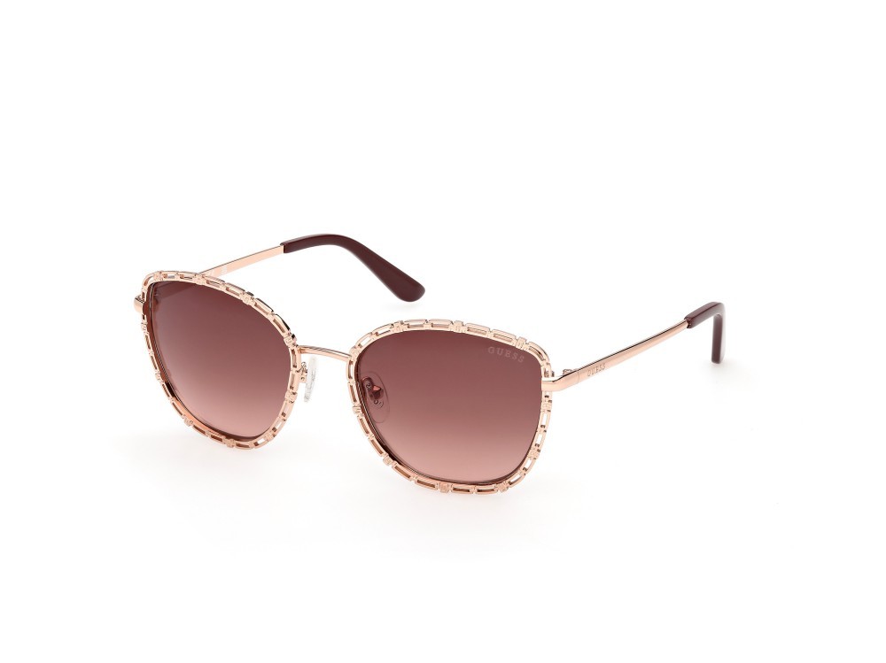 Occhiali da sole Guess GU00297 (28F) colore oro rosé lucido  forma rotondo lenti marrone sfumato