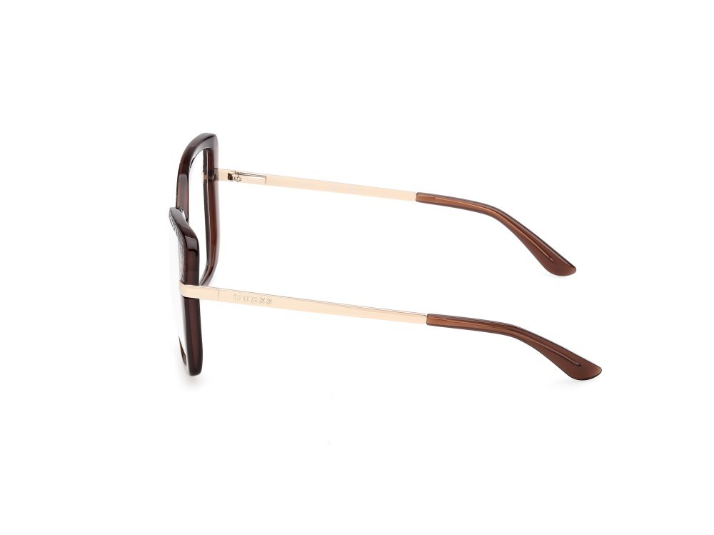 Occhiali da vista Guess GU50245 (048) colore marrone scuro lucido - oro pallido lucido forma farfalla 