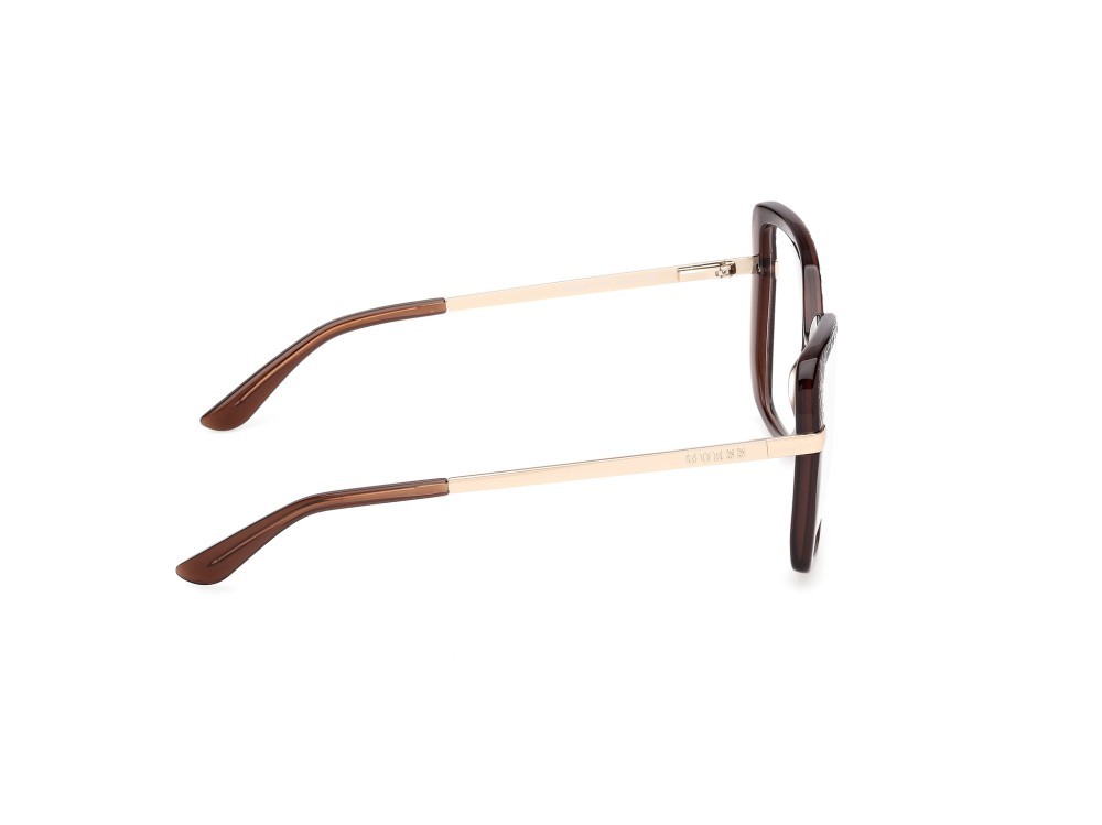 Occhiali da vista Guess GU50245 (048) colore marrone scuro lucido - oro pallido lucido forma farfalla 