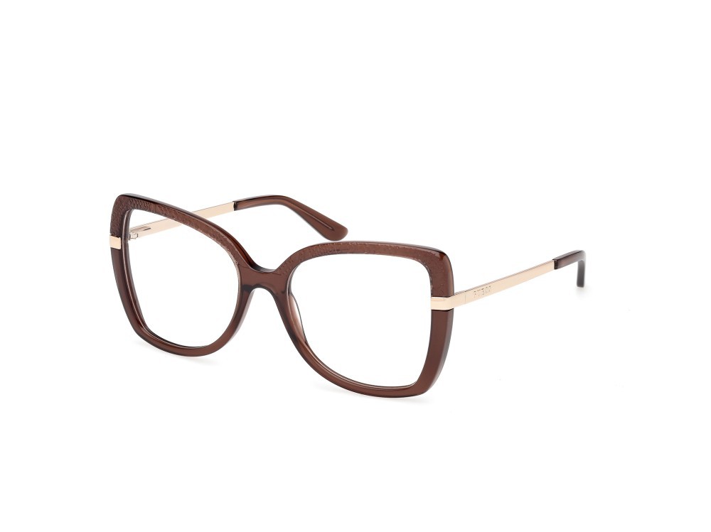 Occhiali da vista Guess GU50245 (048) colore marrone scuro lucido - oro pallido lucido forma farfalla 