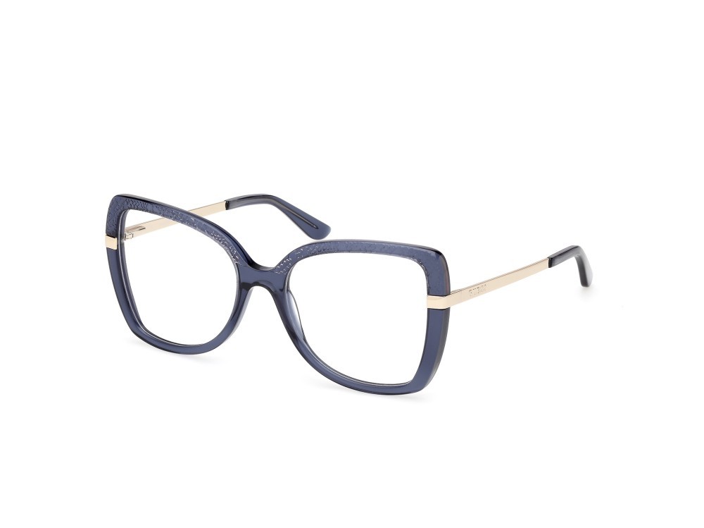 Occhiali da vista Guess GU50245 (090) colore blu lucido - oro pallido lucido forma farfalla 