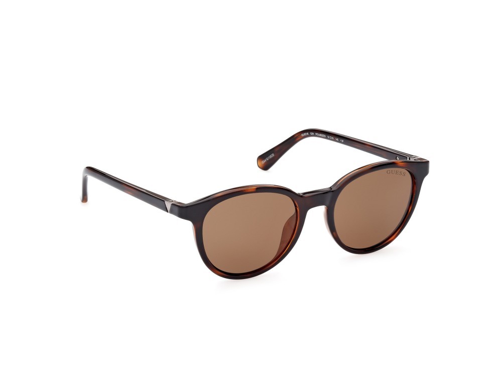 Occhiali da sole Guess GU5216 (52H) colore avana scura forma rotondo lenti marrone polar.