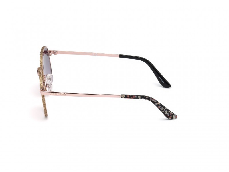 Occhiali da sole Guess GU7556 (28U) colore oro rosé lucido forma rotondo lenti bordeaux specchiato