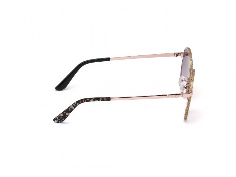 Occhiali da sole Guess GU7556 (28U) colore oro rosé lucido forma rotondo lenti bordeaux specchiato