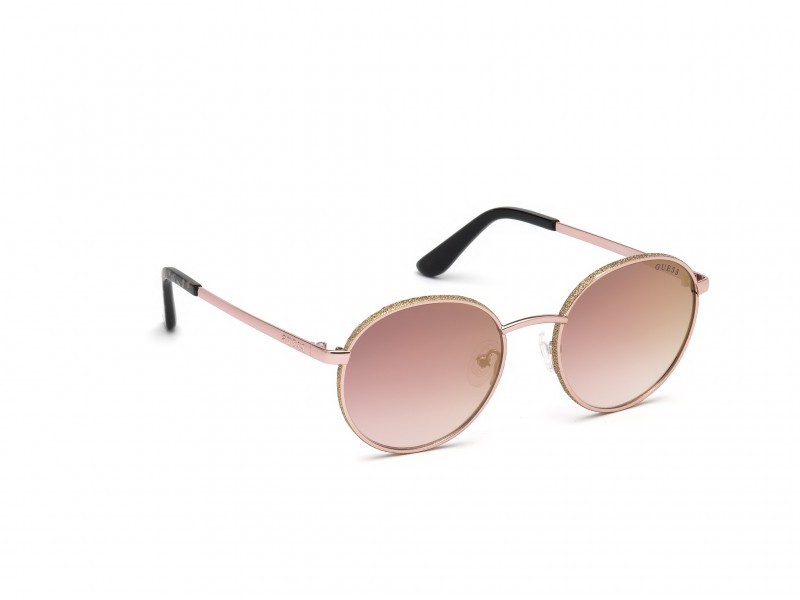 Occhiali da sole Guess GU7556 (28U) colore oro rosé lucido forma rotondo lenti bordeaux specchiato