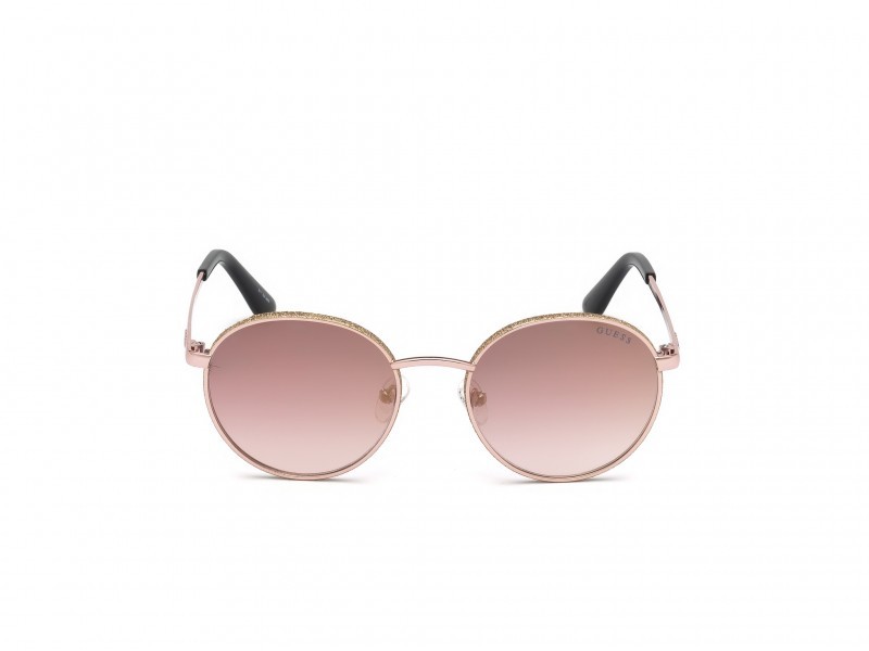 Occhiali da sole Guess GU7556 (28U) colore oro rosé lucido forma rotondo lenti bordeaux specchiato